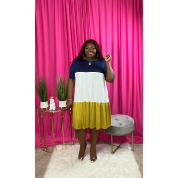 3 Block Tunic Dress (Mustard)